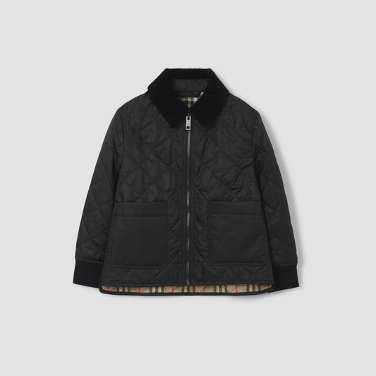 Burberry Black Corduroy Collar Diamond Quilted Jacket