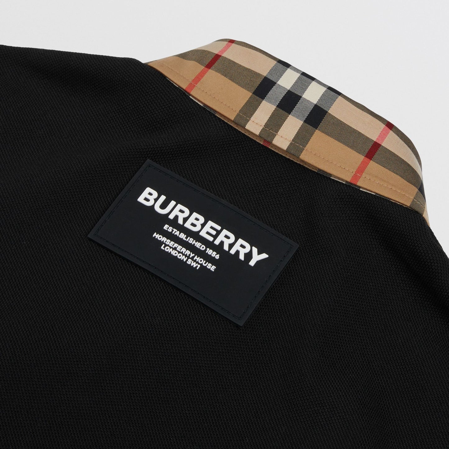 Burberry Check Trim Cotton Piqué Black Polo Shirt