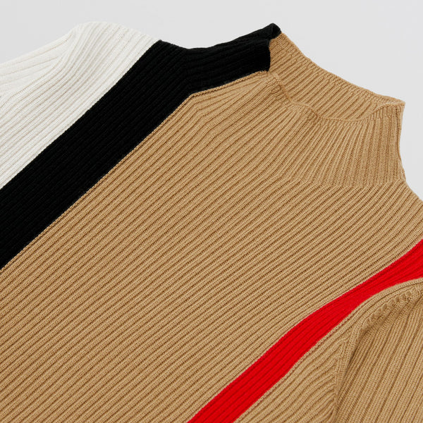 Burberry Striped Rib Knit Wool Turtleneck Sweater