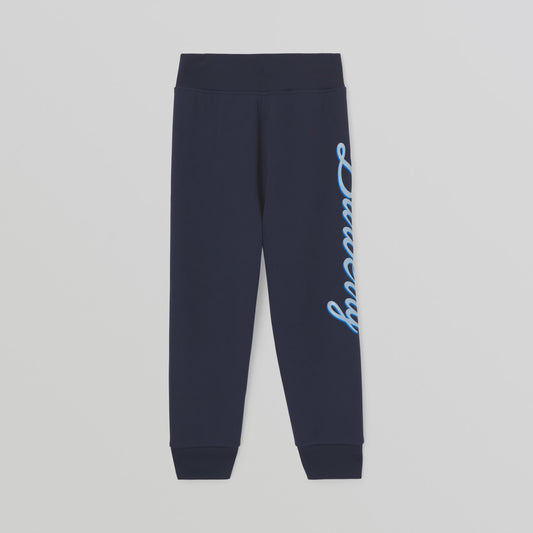 Burberry Logo Script Print Cotton Jogging Pants