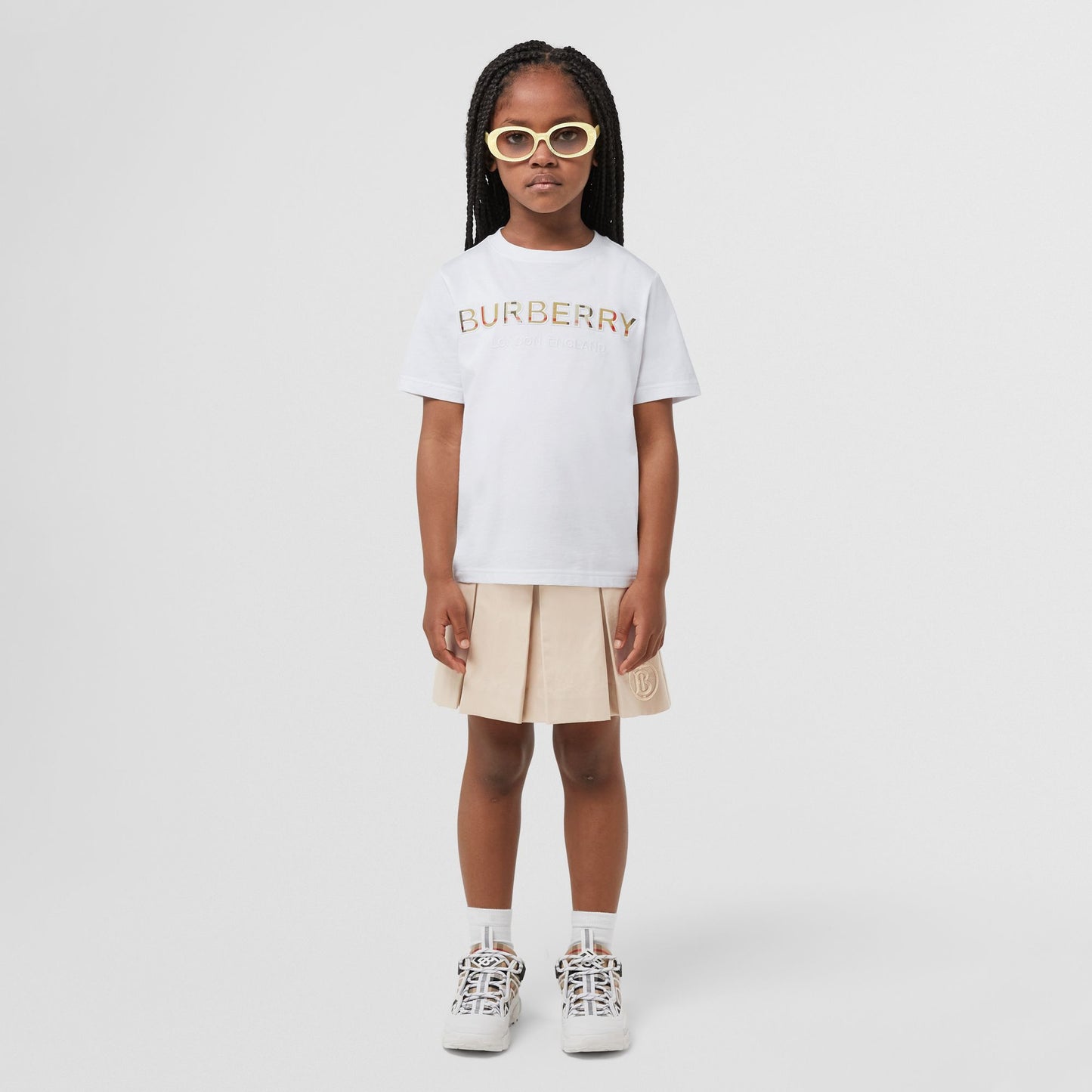 Burberry White Embroidered Logo Cotton T-shirt