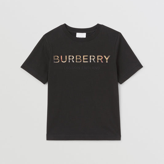 Burberry Black Embroidered Logo Cotton T-shirt