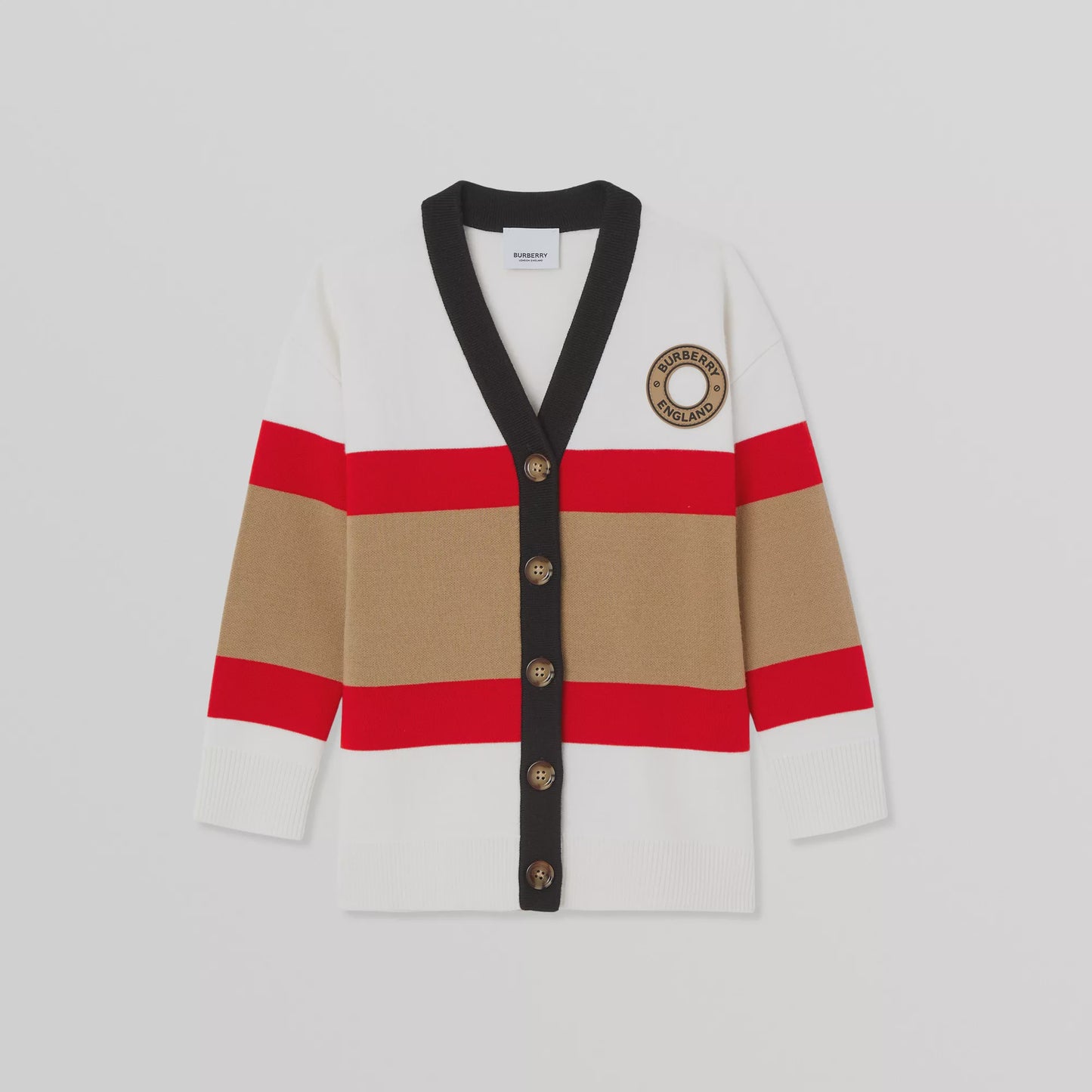 Burberry Logo Graphic Appliqué Wool Blend Cardigan