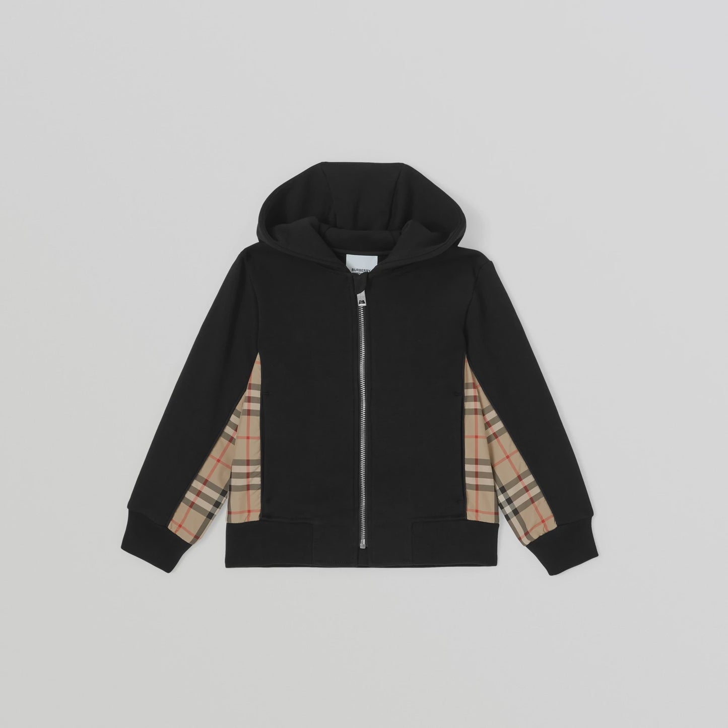 Burberry Check Panel Cotton Zip Hoodie