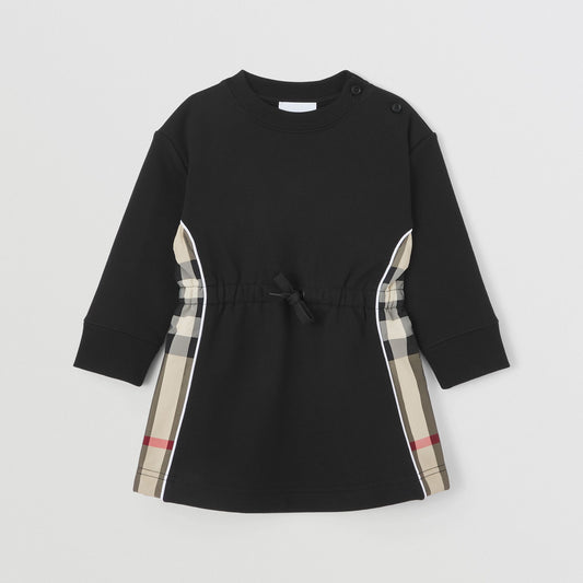 Burberry Baby Long-sleeve Check Panel Cotton Dress