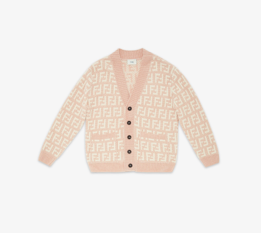 Fendi Pink and Cream Chenille Cardigan