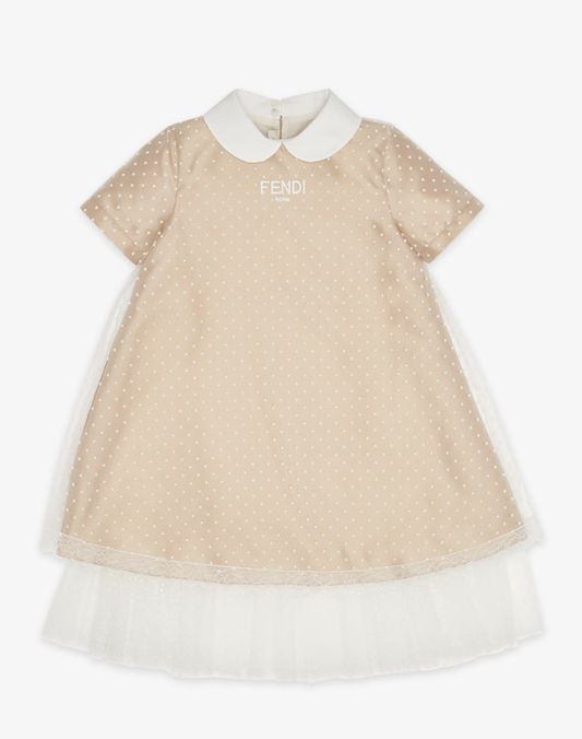 Beige duchess satin and tulle junior dress