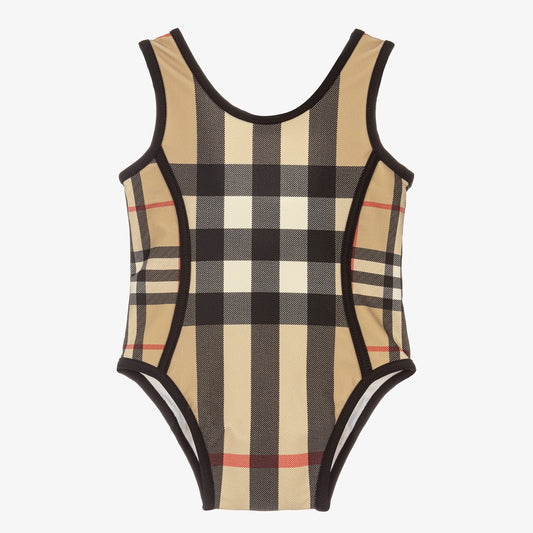Burberry Baby Girls Beige Check Swimsuit