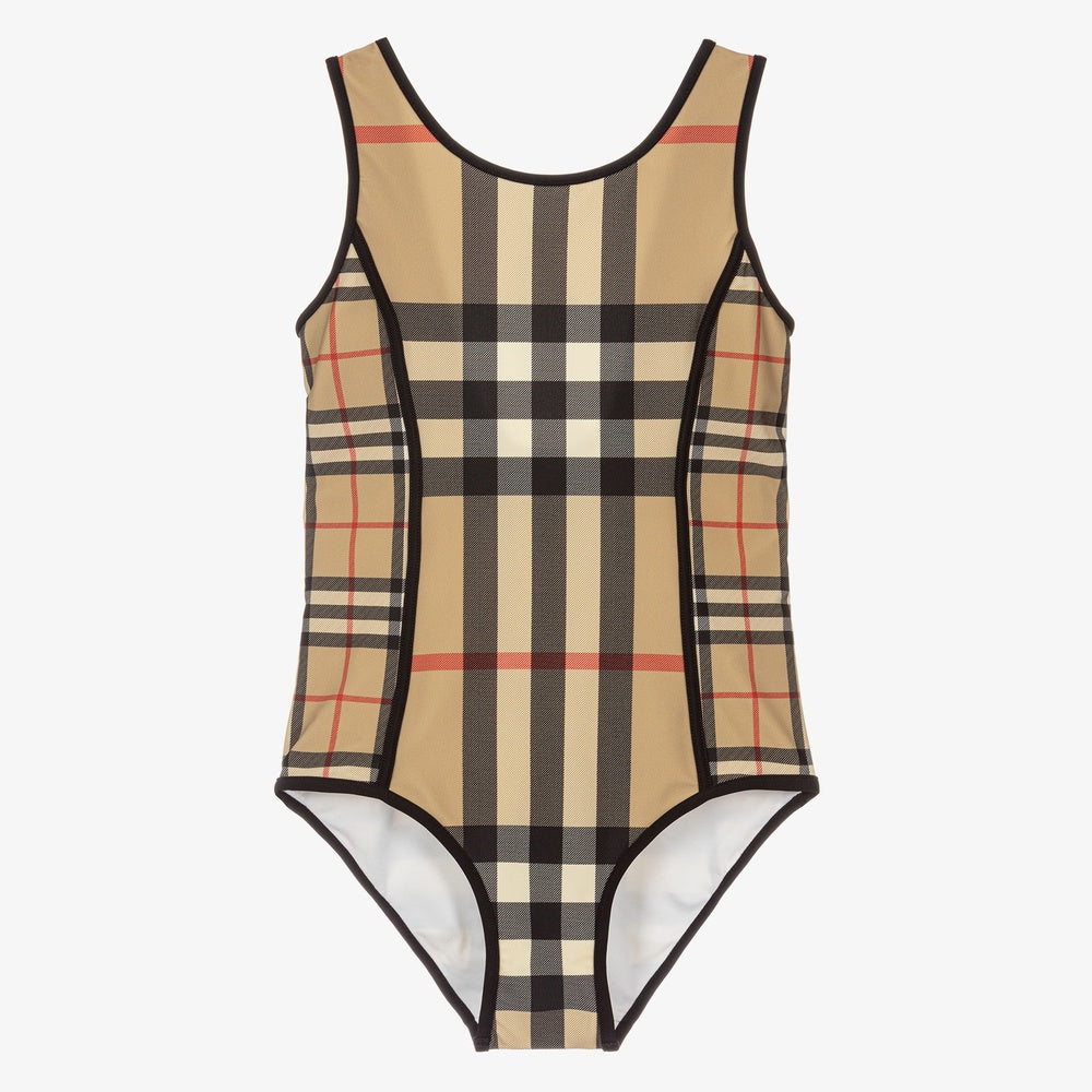 Burberry Girls Beige Check Swimsuit