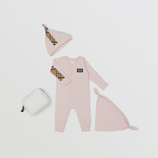 Burberry Pink Organic Cotton Three-piece Baby Gift Set