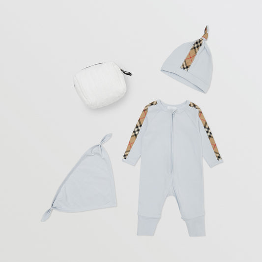 Burberry Blue Check Trim Cotton Three-piece Baby Gift Set