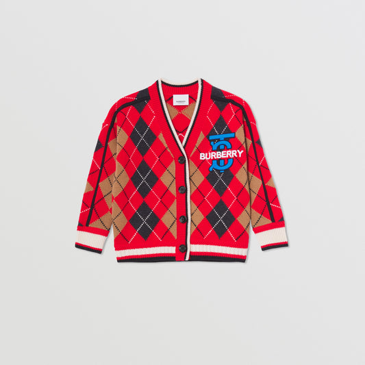 Burberry Red Monogram Motif Wool Cashmere Cardigan