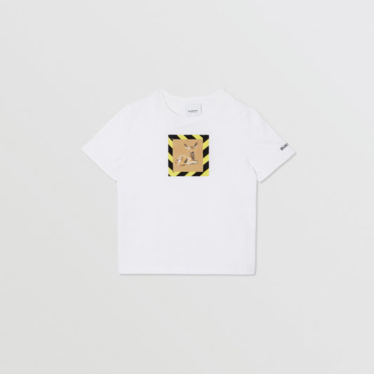 Burberry White Deer Print Cotton T-shirt