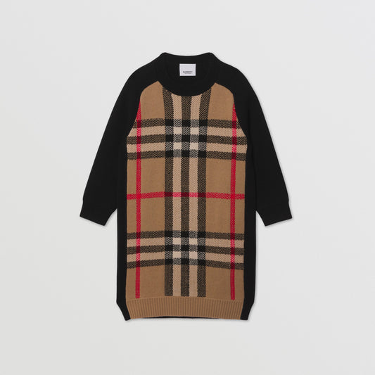 Burberry Check Wool Cashmere Jacquard Sweater Dress