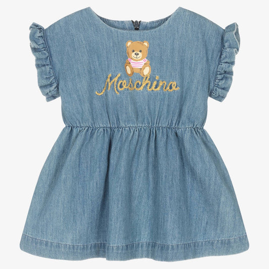 Moschino Girls Blue Denim Teddy Bear Dress