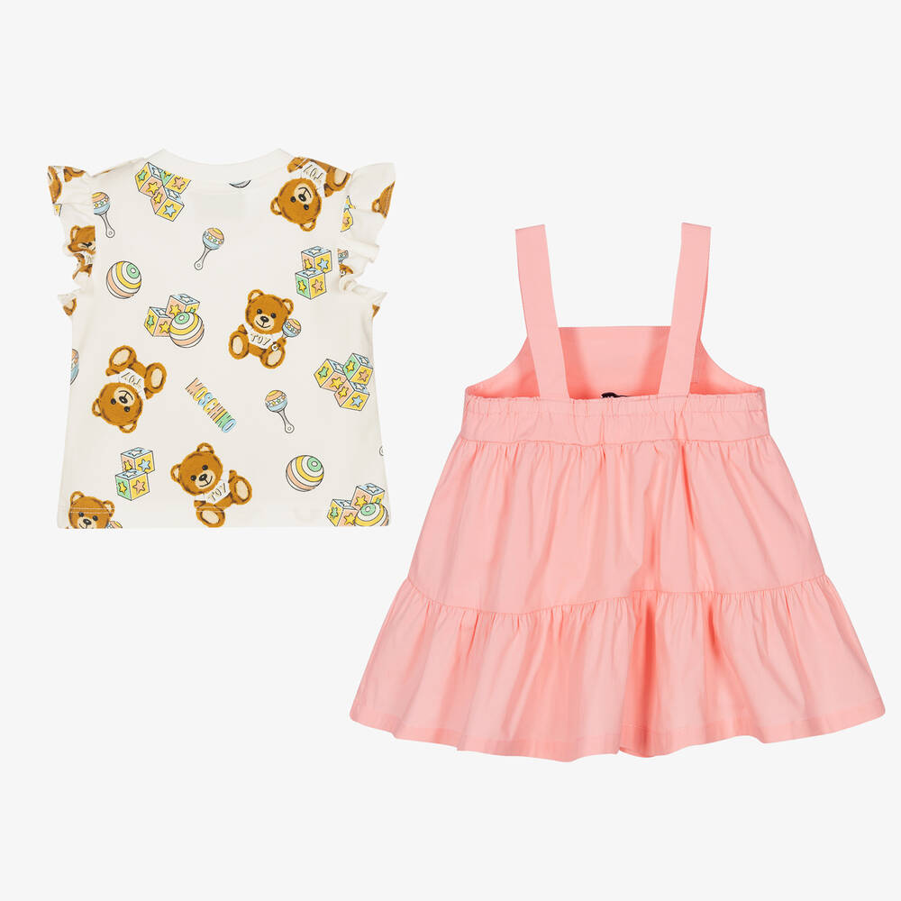 Moschino Girls Pink CottonTeddy Bear Dress Set