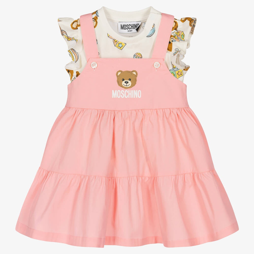 Moschino Girls Pink CottonTeddy Bear Dress Set