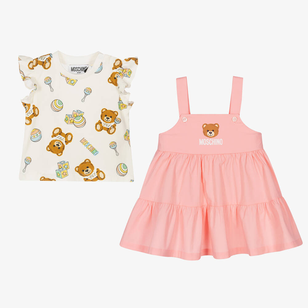 Moschino Girls Pink CottonTeddy Bear Dress Set