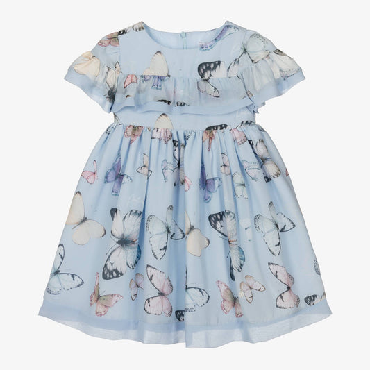 Patachou Girls Blue Butterfly Print Chiffon Dress