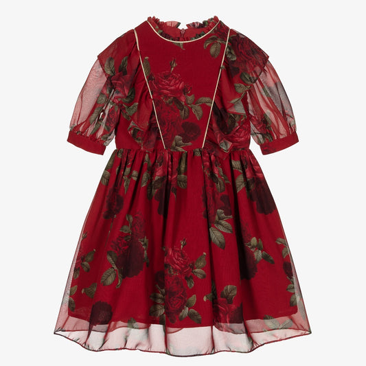Patachou Girls Red Rose Chiffon Dress