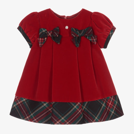 Patachou Girls Red Velvet & Tartan Dress