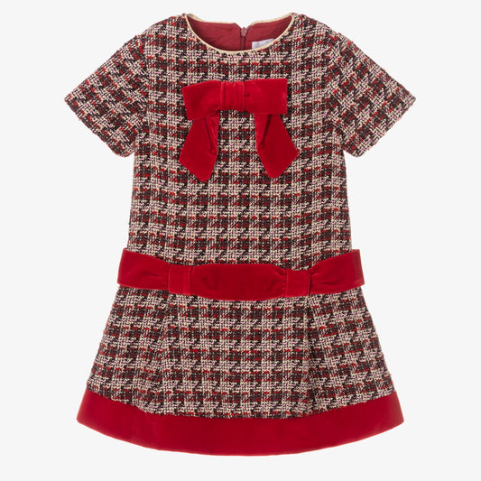 Patachou Girls Red Viscose Tweed Dress