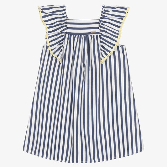 Patachou Girls White & Blue Stripe Cotton Sun Dress