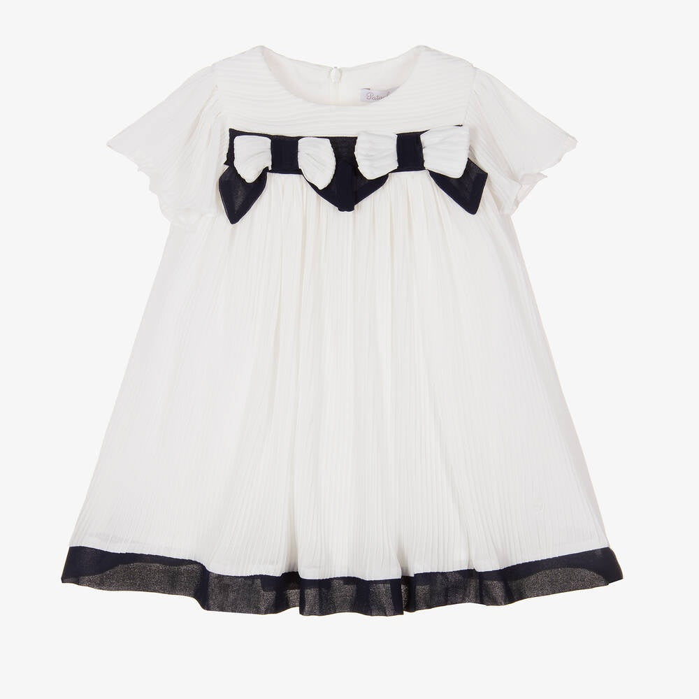 Patachou Girls White Pleated Chiffon Dress