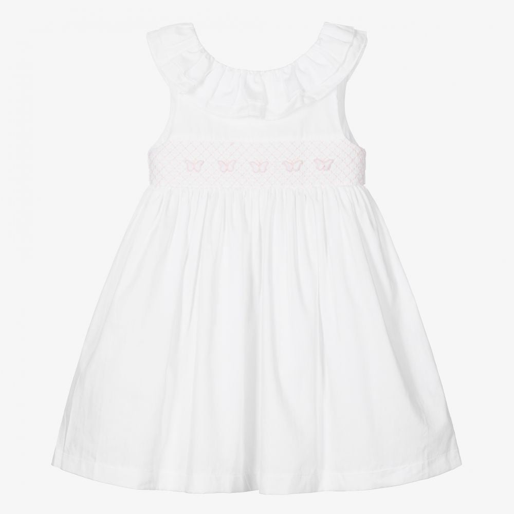 Patachou White Smocked Cotton Dress