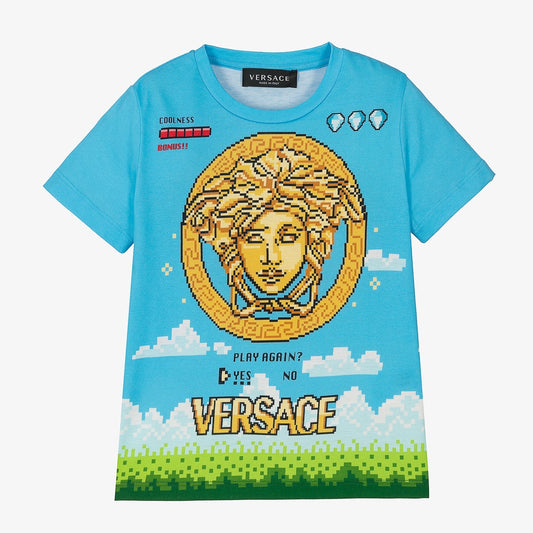 Versace Medusa Logo Pixel Print Tee