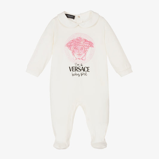 Versace Baby Ivory Logo Babysuit