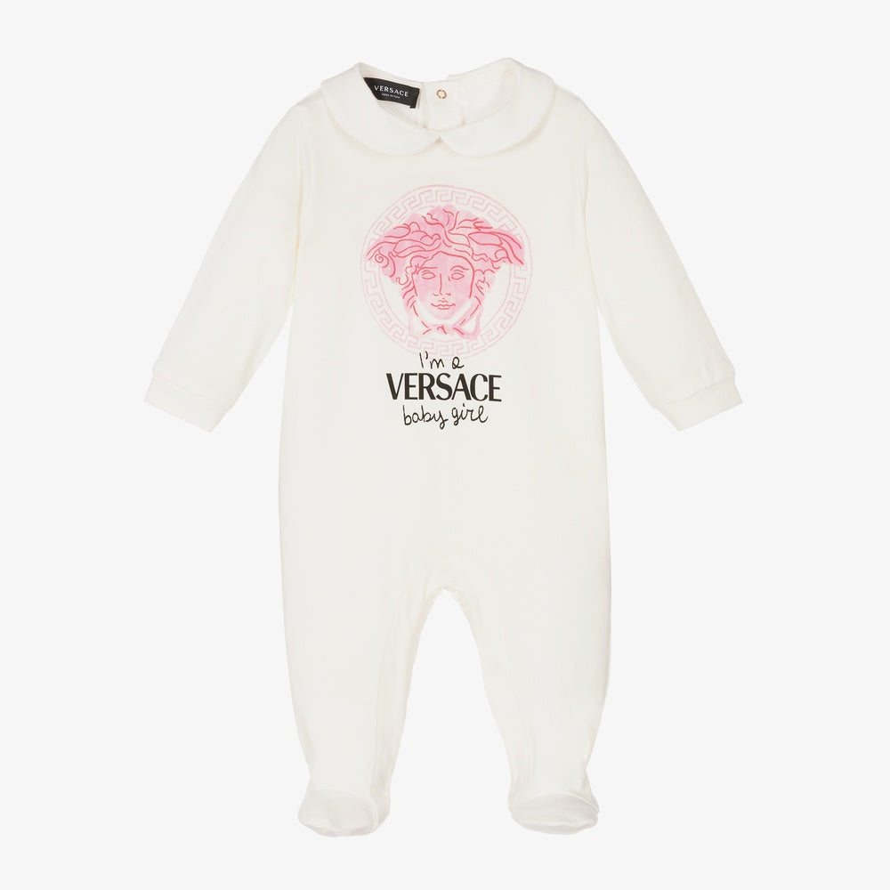 Versace Baby Ivory Logo Babysuit